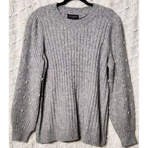 Lane Bryant Sweater Womens 18 / 20 Ribbed Knit‎ Pearl Balloon Sleeve Feminine